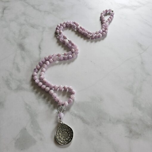 Kunzit-Bergkristall (facettiert) -Mala mit 925 Silberanhänger und Armband – Bild 6