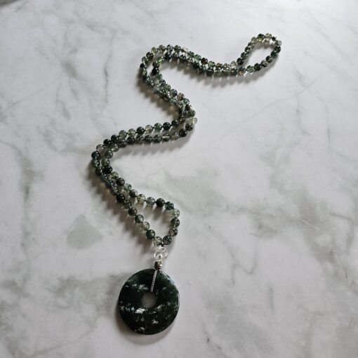Moosachat (Chalcedon) -Mala mit Moosachat-Donut und Armband – Bild 6