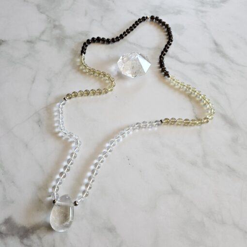 Bergkristall-Rauchquarz-Zitronenquarz-Mala mit Bergkristall-Anhänger und Armband – Bild 7