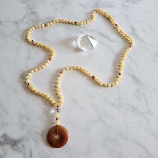 Calcit (gelb) -Kupfer-Mala mit orangefarbenem Aventurinquarz-Donut und Armband – Bild 7