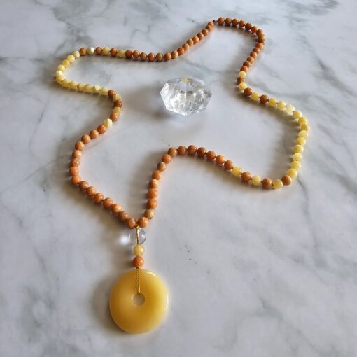 Calcit (orangefarben und gelb) -Mala mit gelbem Calcit-Donut und Armband – Bild 7