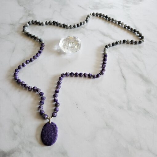 Charoit-"Adlerauge"-Mala mit Charoit-Anhänger und Armband – Bild 7