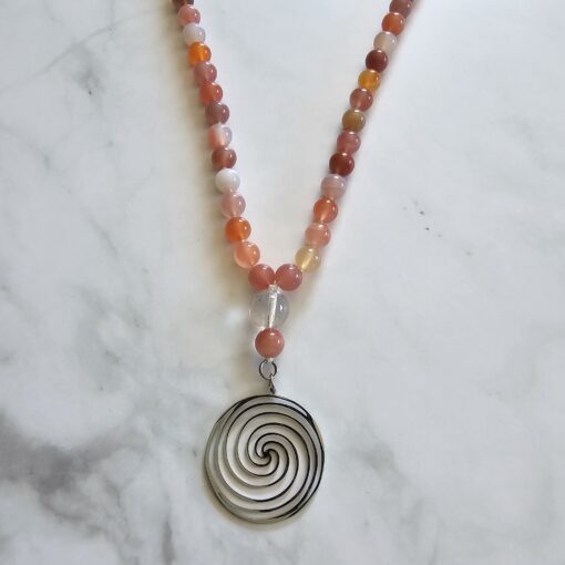 Achat („Yanyuan Achat“) -Mala mit Edelstahlanhänger und Armband – Bild 8