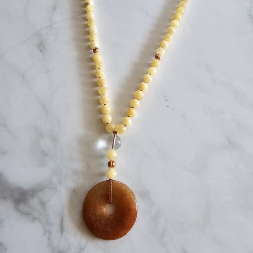 Calcit (gelb) -Kupfer-Mala mit orangefarbenem Aventurinquarz-Donut und Armband – Bild 8