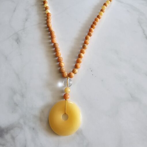 Calcit (orangefarben und gelb) -Mala mit gelbem Calcit-Donut und Armband – Bild 8