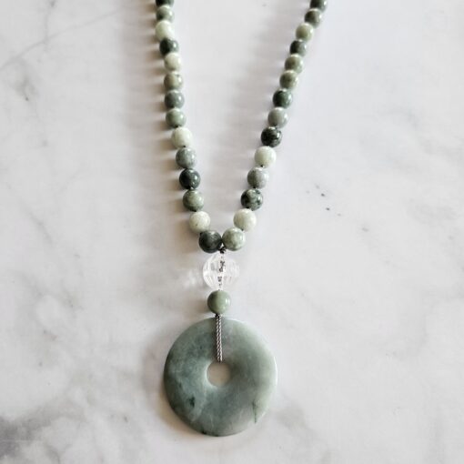 Jade (Burma Jade) -Mala (2b) mit Donut aus Burma Jade und Armband – Bild 8