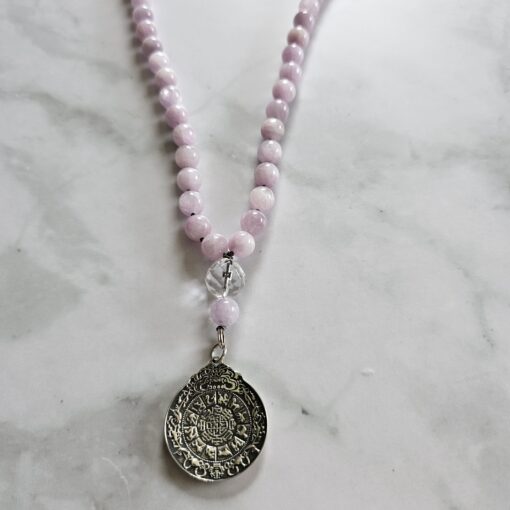 Kunzit-Bergkristall (facettiert) -Mala mit 925 Silberanhänger und Armband – Bild 8