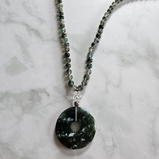 Moosachat (Chalcedon) -Mala mit Moosachat-Donut und Armband – Bild 8