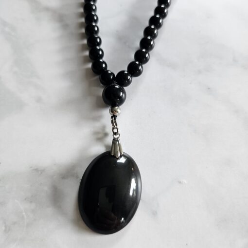 Obsidian („Regenbogen-Obsidian“) -Mala (3) mit „Regenbogen-Obsidian“-Anhänger und Armband – Bild 8