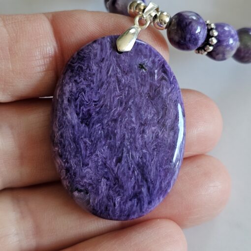 Charoit-"Adlerauge"-Mala mit Charoit-Anhänger und Armband – Bild 9