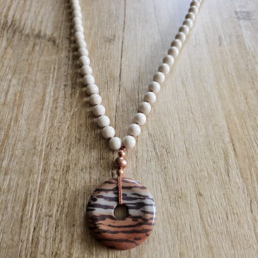 Jaspis („Elfenbein-Jaspis“) -Kupfer-Mala mit Printstone-Donut und Armband – Bild 8