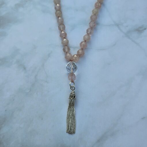Morganit (Beryll, facettiert) -Mala mit 925 Silberquaste und Armband – Bild 8
