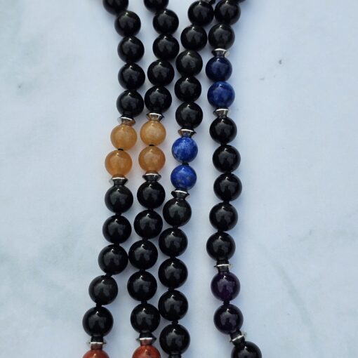 Obsidian-Chakra-Mala (1) mit Edelstahlanhänger (Blume des Lebens) – Bild 8