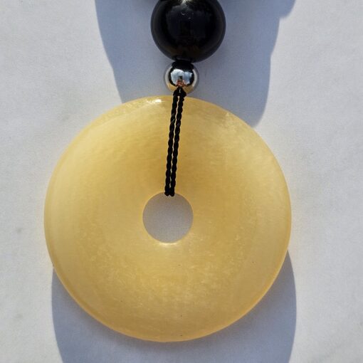 Obsidian-Chakra-Mala (2) mit gelbem Aragonit-Donut – Bild 8