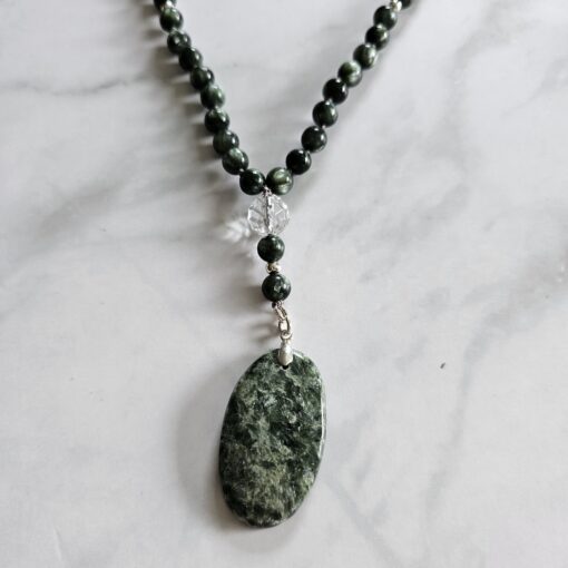 Seraphinit-Mala (1) mit Seraphinit-Anhänger (Oval) und Armband  – Bild 8