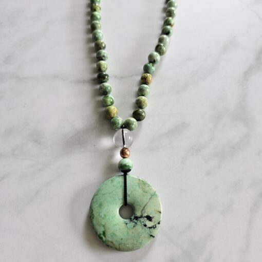 Variscit-Kupfer-Mala mit Variscit-Donut und Armband – Bild 8