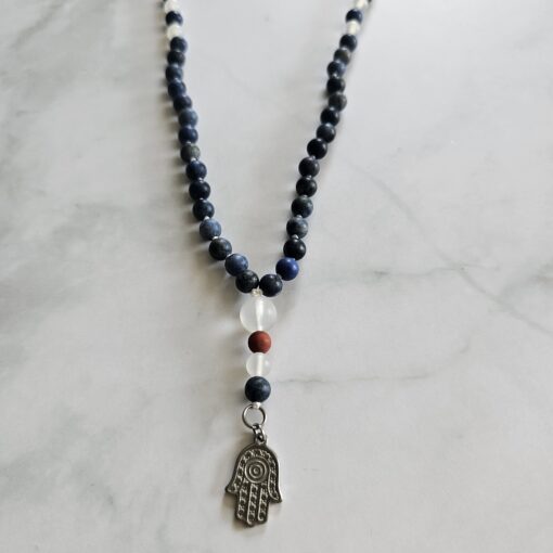 Achat (weiß) -Dumortierit-Jaspis (rot) -Mala (matt) mit Edelstahlanhänger und Armband – Bild 8
