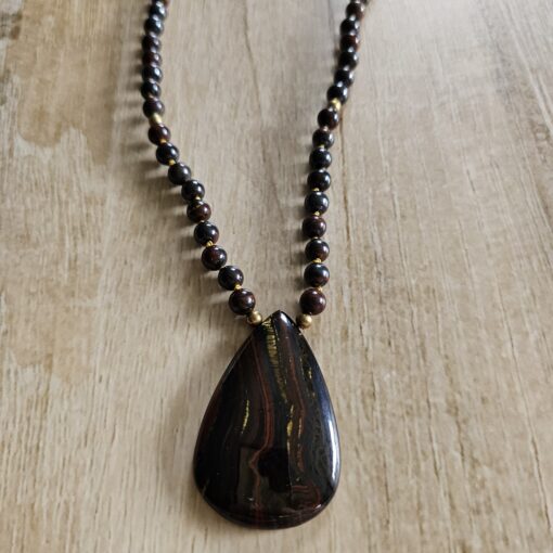 Tigereisen-Messing-Mala (2) mit Tigereisen-Anhänger (Tropfen) und Armband – Bild 8