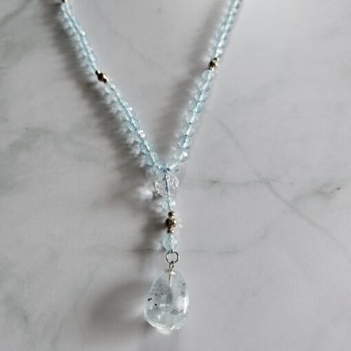 Topas (blau und facettiert) -Mala mit blauem Topas-Anhänger (Freiform) und Armband – Bild 8