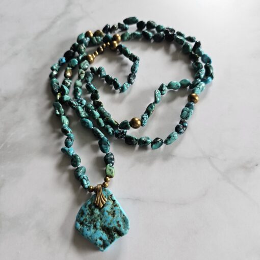 Türkis (Kiesel) -Messing-Mala mit Türkis-Anhänger (Freiform) und 2 Armbändern – Bild 6