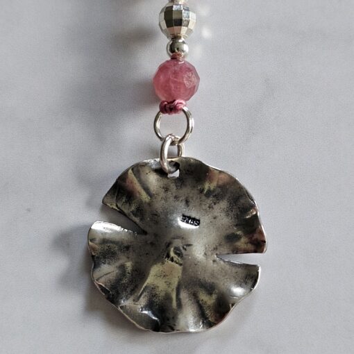 Turmalin (rosa und facettiert) -Mala mit  925 Silberanhänger (Lotusblatt) – Bild 8