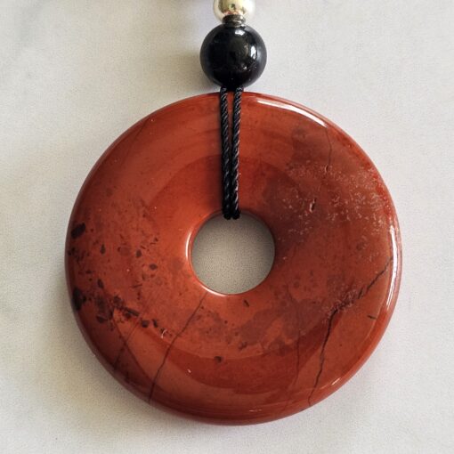 Turmalin (schwarz) -Chakra-Mala (1) mit rotem Jaspis-Donut – Bild 8