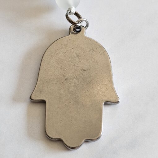 Achat (weiß und matt) -Granat (dunkel) -Mala mit Edelstahlanhänger (Hamsa-Hand) – Bild 8
