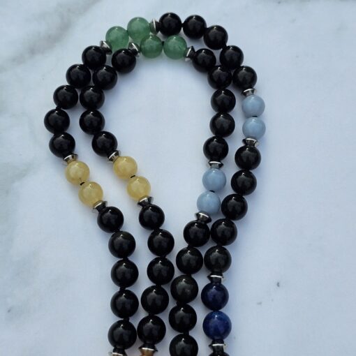 Obsidian-Chakra-Mala (1) mit Edelstahlanhänger (Blume des Lebens) – Bild 9