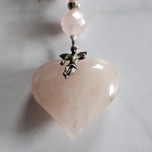 Rosenquarz (facettiert) -Mala mit Rosenquarz-Herz und Armband – Bild 9