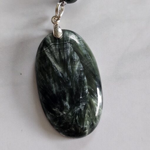 Seraphinit-Bergkristall-Mala mit Seraphinit-Anhänger (Oval) und Armband – Bild 9
