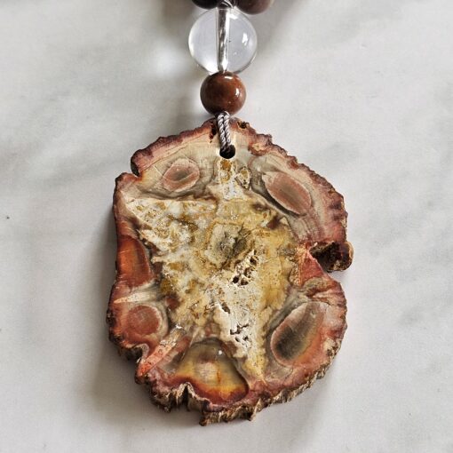 Versteinerte Holz-Mala (3) mit größerem, versteinertem Holz-Anhänger (Freiform) und Armband – Bild 9