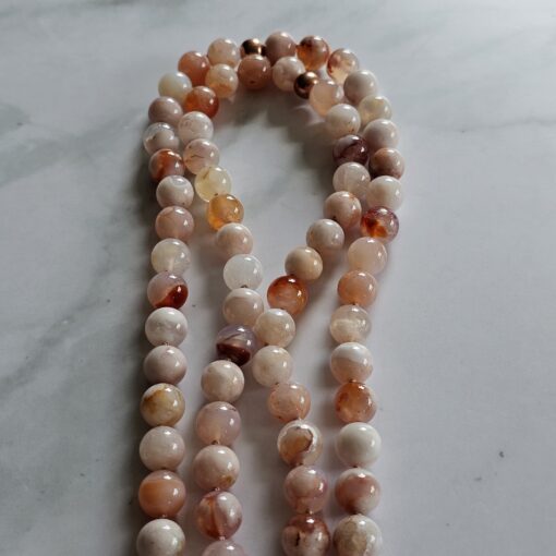 Achat (Kirschblütenachat) -Kupfer-Mala mit Baumwollquaste – Bild 9