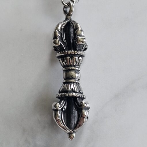 Andradit (Granat) -Mala mit Edelstahlanhänger (Dorje) und Armband – Bild 9