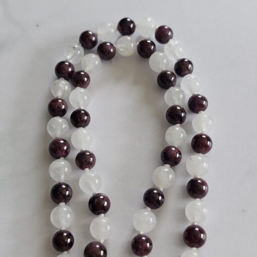 Granat-Milchquarz-Mala mit Edelstahl-Anhänger (Herz im Herzen) – Bild 9