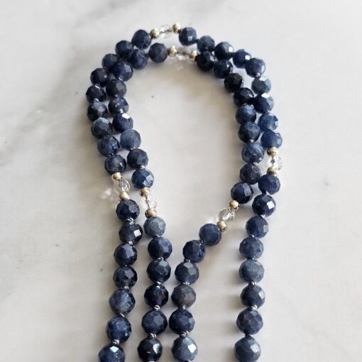 Saphir (blau und facettiert) -Bergkristall (facettiert) -Mala (1) mit 925  Silberquaste – Bild 9