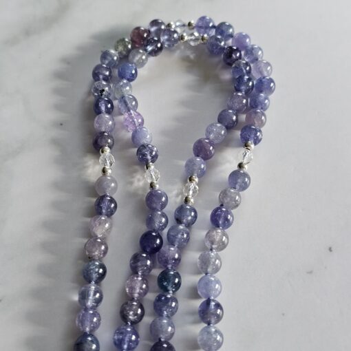 Tansanit-Bergkristall (facettiert) -Mala (2) mit 925 Silberquaste – Bild 9