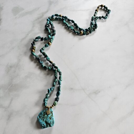 Türkis (Kiesel) -Messing-Mala mit Türkis-Anhänger (Freiform) und 2 Armbändern – Bild 7