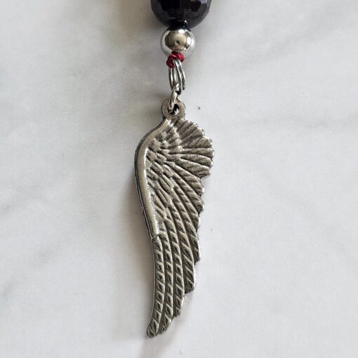 Granat (facettiert) -Rauchquarz (facettiert) -Rosenquarz (facettiert) -Mala (2) mit Edelstahl-Anhänger (Engelsflügel) und Armband – Bild 9