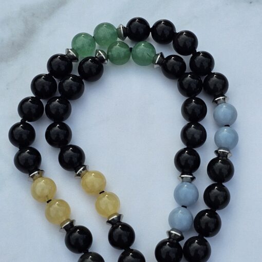 Obsidian-Chakra-Mala (1) mit Edelstahlanhänger (Blume des Lebens) – Bild 10