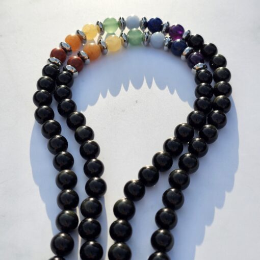 Obsidian-Chakra-Mala (2) mit gelbem Aragonit-Donut – Bild 10