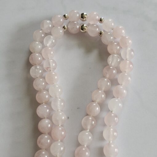 Rosenquarz-Mala mit Rosenquarz-Navette – Bild 10