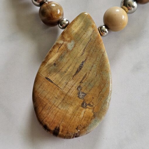 Versteinerte Holz-Mala (1) mit versteinertem Holz-Anhänger (Tropfen) und Armband – Bild 10