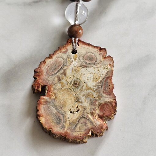 Versteinerte Holz-Mala (3) mit größerem, versteinertem Holz-Anhänger (Freiform) und Armband – Bild 10