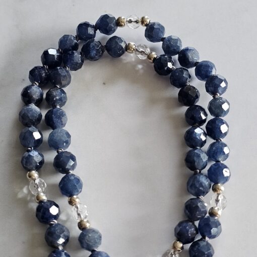 Saphir (blau und facettiert) -Bergkristall (facettiert) -Mala (1) mit 925  Silberquaste – Bild 10