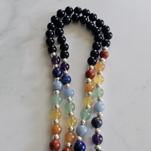 Turmalin (schwarz) -Chakra-Mala (1) mit rotem Jaspis-Donut – Bild 10