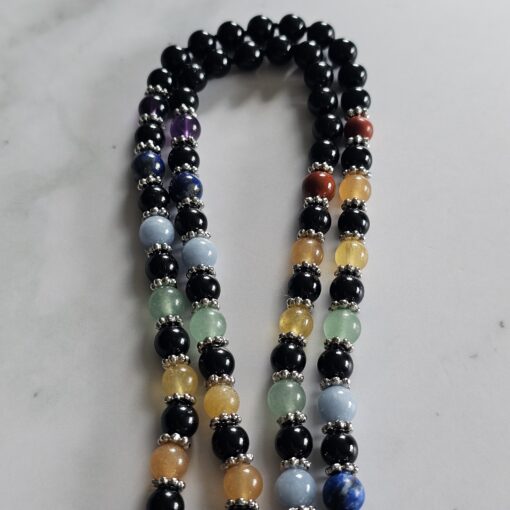 Turmalin (schwarz) -Chakra-Mala (2) mit grünem Aventurinquarz-Donut – Bild 10