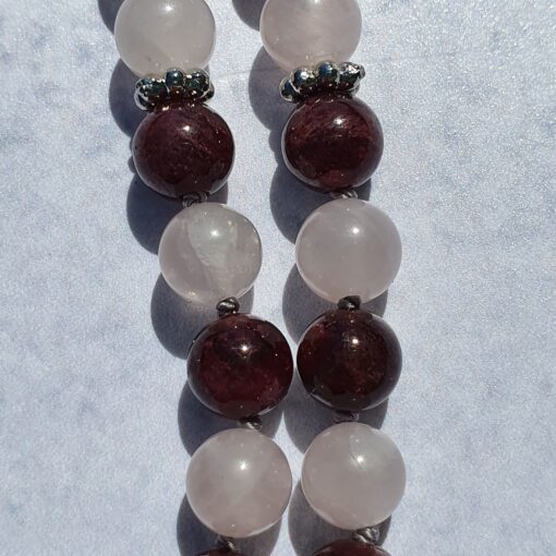 Granat-Rauchquarz-Rosenquarz-Mala mit Edelstahlanhänger (Blume des Lebens) und passendem Armband – Bild 10