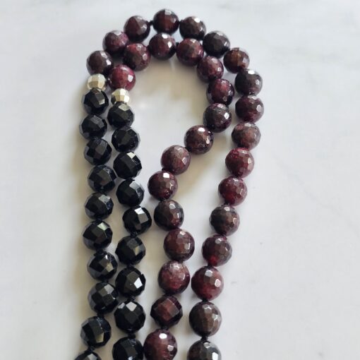 Granat (facettiert) -Turmalin (schwarz und facettiert) -Mala mit schwarzem Turmalin-Anhänger (Feenstein, Hexagon) – Bild 10