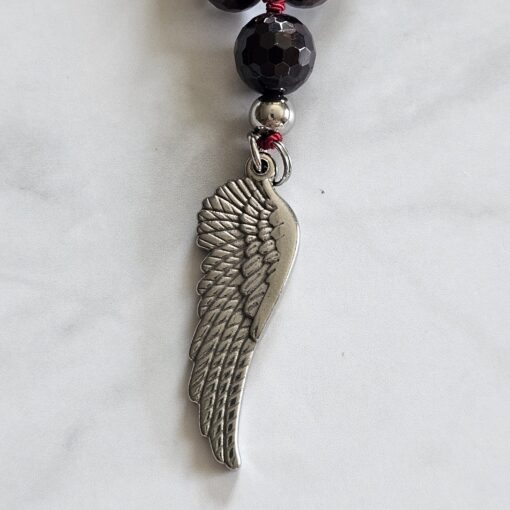 Granat (facettiert) -Rauchquarz (facettiert) -Rosenquarz (facettiert) -Mala (2) mit Edelstahl-Anhänger (Engelsflügel) und Armband – Bild 10