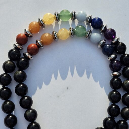 Obsidian-Chakra-Mala (2) mit gelbem Aragonit-Donut – Bild 11